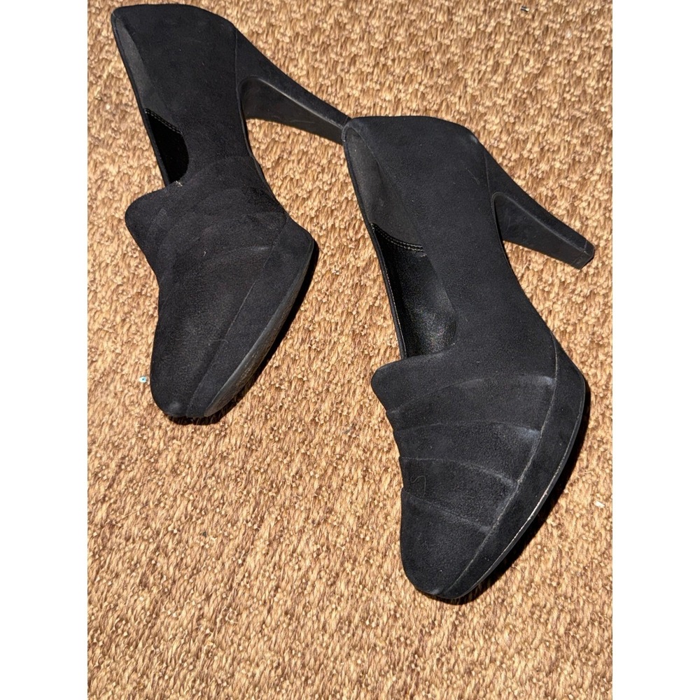 Clarks Collection Black Suede Pleated Cushion soft Platform Pumps Heels 7.5